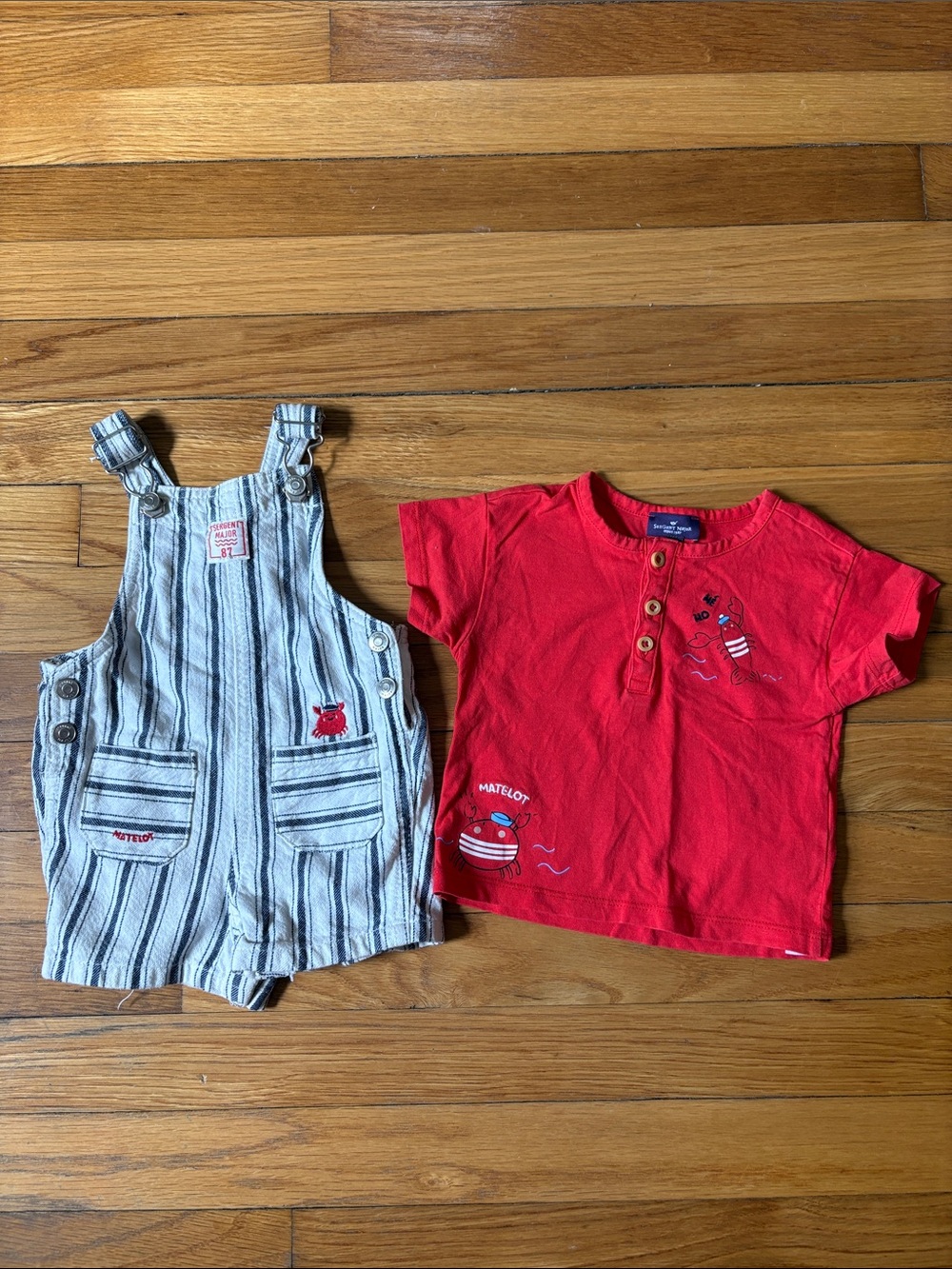 Red Nautical Tee & Striped Overalls baby Matching Set
